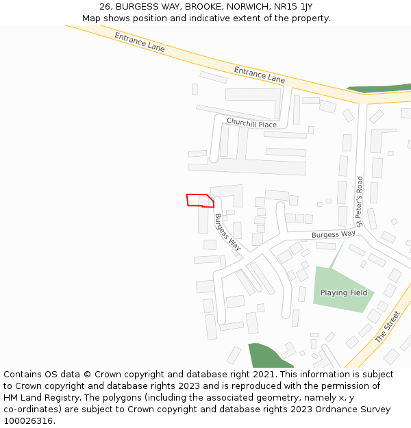 26, BURGESS WAY, BROOKE, NORWICH, NR15 1JY: Location map and indicative extent of plot