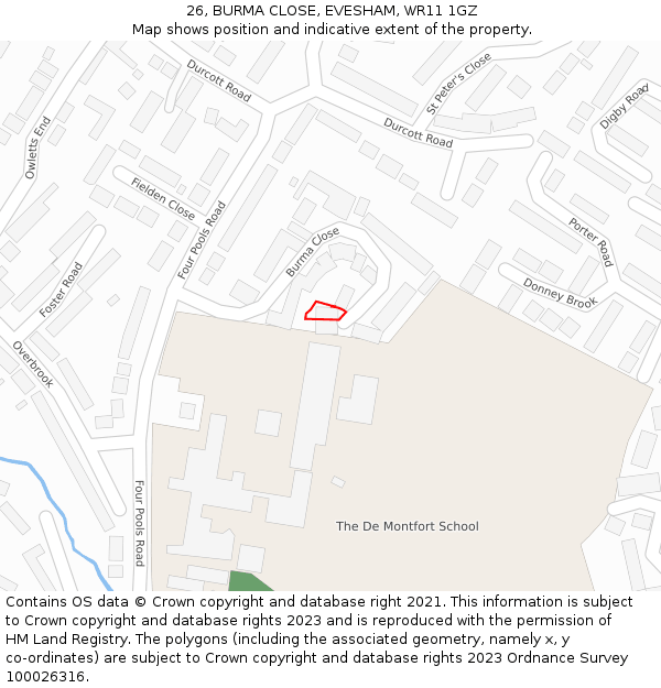 26, BURMA CLOSE, EVESHAM, WR11 1GZ: Location map and indicative extent of plot