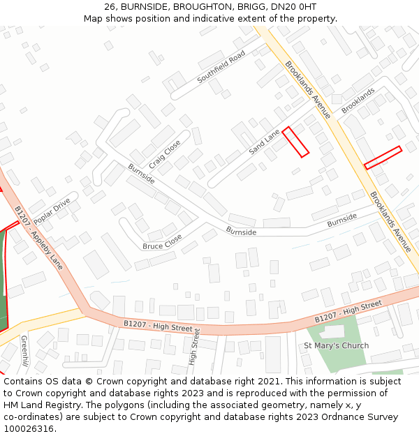 26, BURNSIDE, BROUGHTON, BRIGG, DN20 0HT: Location map and indicative extent of plot