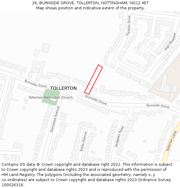 26, BURNSIDE GROVE, TOLLERTON, NOTTINGHAM, NG12 4ET: Location map and indicative extent of plot