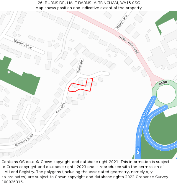 26, BURNSIDE, HALE BARNS, ALTRINCHAM, WA15 0SG: Location map and indicative extent of plot
