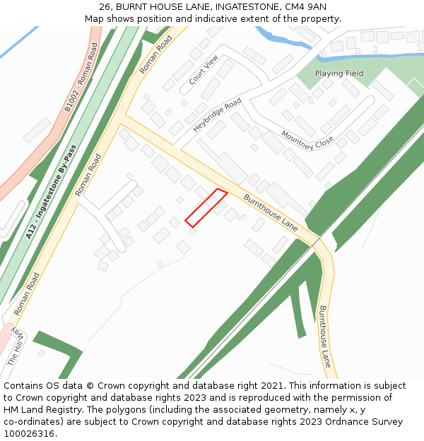 26, BURNT HOUSE LANE, INGATESTONE, CM4 9AN: Location map and indicative extent of plot