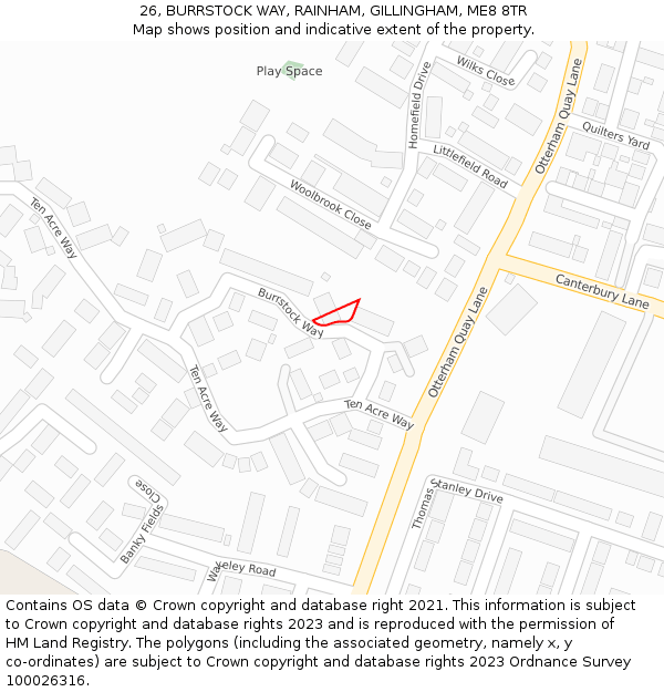 26, BURRSTOCK WAY, RAINHAM, GILLINGHAM, ME8 8TR: Location map and indicative extent of plot