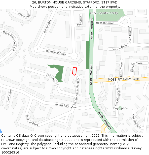 26, BURTON HOUSE GARDENS, STAFFORD, ST17 9WD: Location map and indicative extent of plot