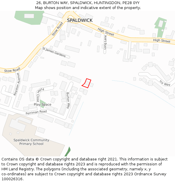 26, BURTON WAY, SPALDWICK, HUNTINGDON, PE28 0YY: Location map and indicative extent of plot