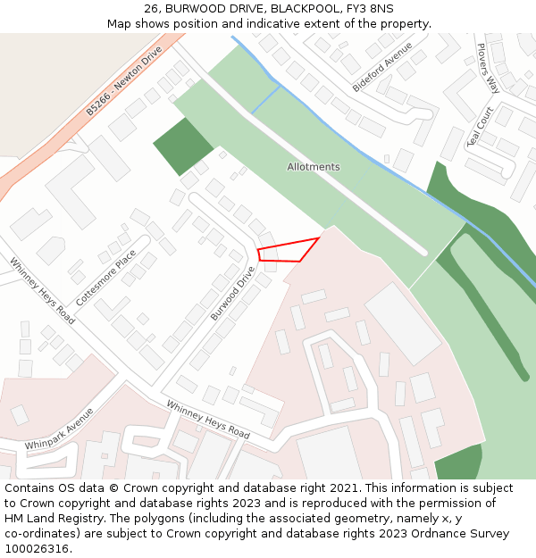 26, BURWOOD DRIVE, BLACKPOOL, FY3 8NS: Location map and indicative extent of plot