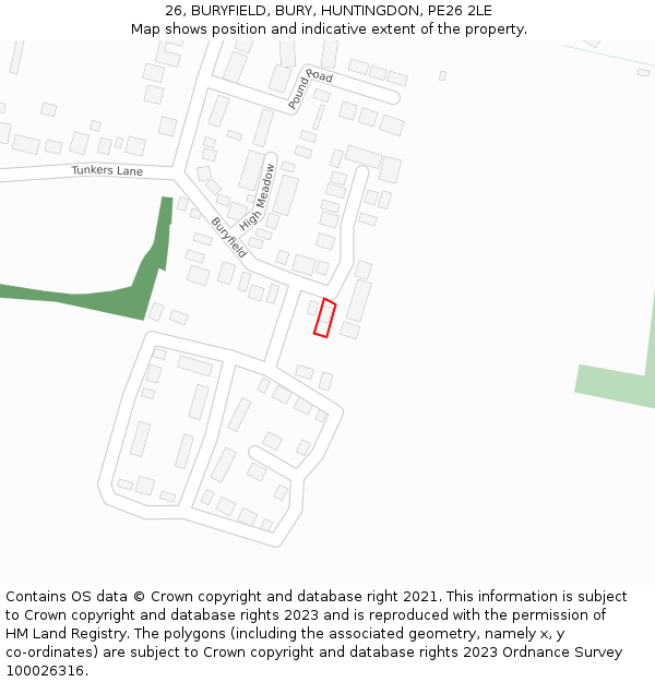 26, BURYFIELD, BURY, HUNTINGDON, PE26 2LE: Location map and indicative extent of plot