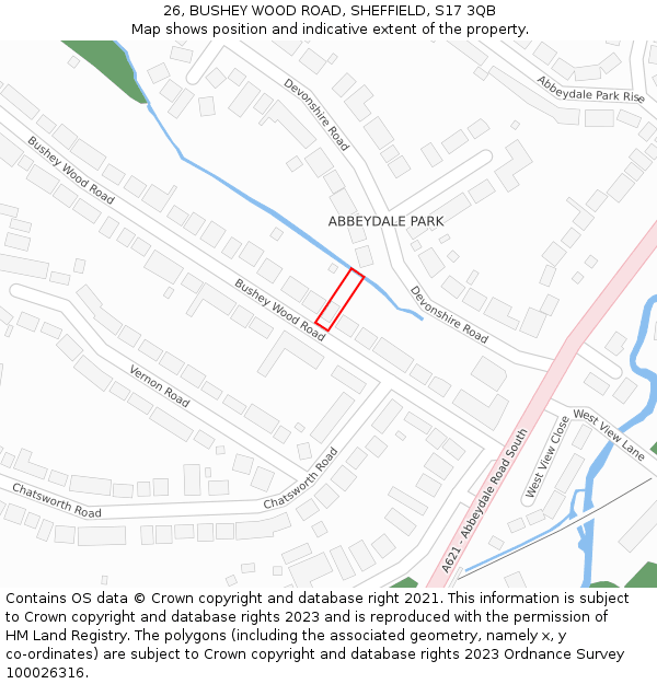 26, BUSHEY WOOD ROAD, SHEFFIELD, S17 3QB: Location map and indicative extent of plot