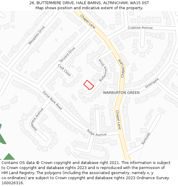 26, BUTTERMERE DRIVE, HALE BARNS, ALTRINCHAM, WA15 0ST: Location map and indicative extent of plot
