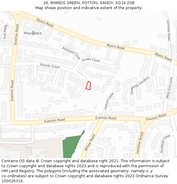 26, BYARDS GREEN, POTTON, SANDY, SG19 2SB: Location map and indicative extent of plot