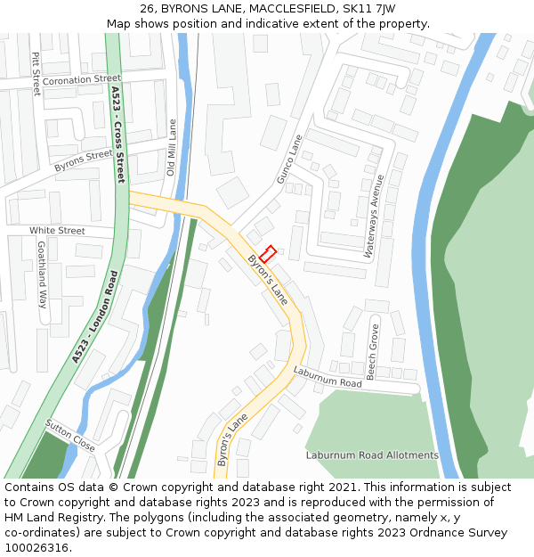 26, BYRONS LANE, MACCLESFIELD, SK11 7JW: Location map and indicative extent of plot