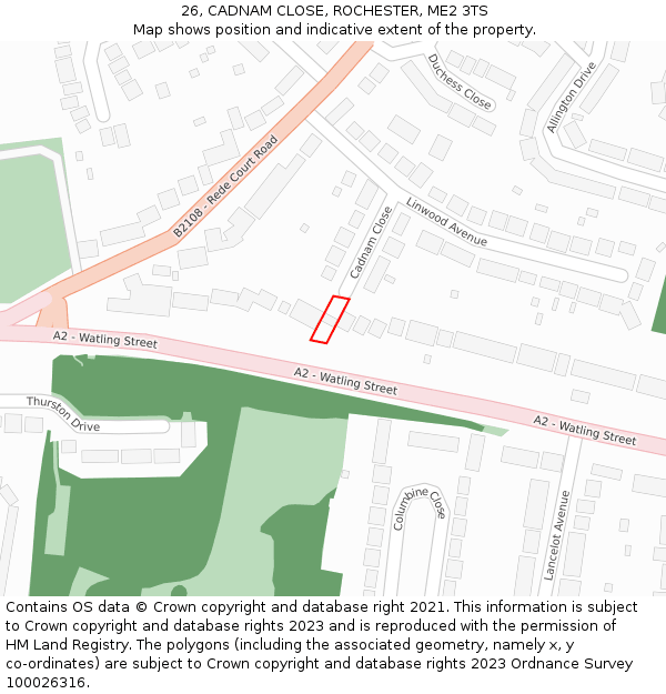 26, CADNAM CLOSE, ROCHESTER, ME2 3TS: Location map and indicative extent of plot