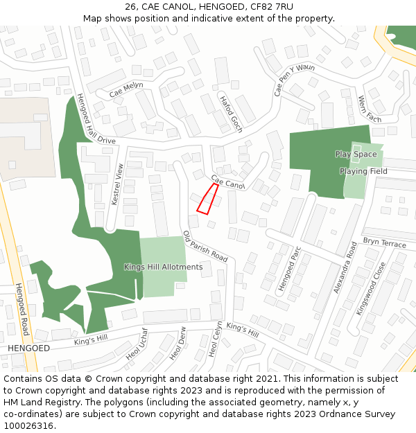 26, CAE CANOL, HENGOED, CF82 7RU: Location map and indicative extent of plot