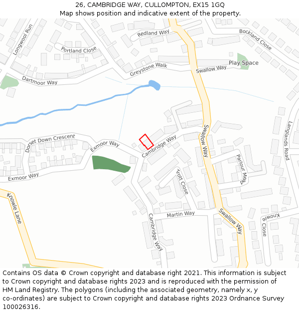 26, CAMBRIDGE WAY, CULLOMPTON, EX15 1GQ: Location map and indicative extent of plot