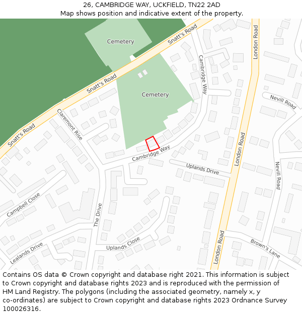 26, CAMBRIDGE WAY, UCKFIELD, TN22 2AD: Location map and indicative extent of plot