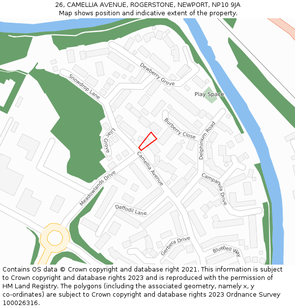 26, CAMELLIA AVENUE, ROGERSTONE, NEWPORT, NP10 9JA: Location map and indicative extent of plot
