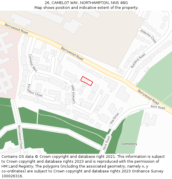 26, CAMELOT WAY, NORTHAMPTON, NN5 4BG: Location map and indicative extent of plot