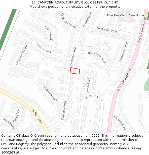 26, CAMPDEN ROAD, TUFFLEY, GLOUCESTER, GL4 0HX: Location map and indicative extent of plot