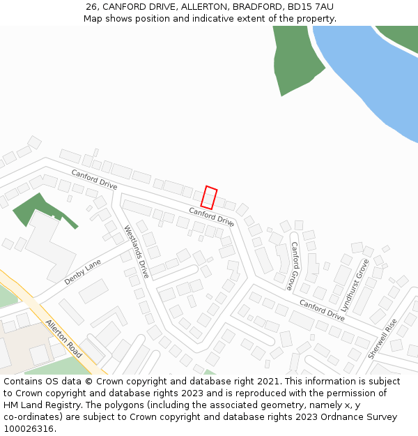 26, CANFORD DRIVE, ALLERTON, BRADFORD, BD15 7AU: Location map and indicative extent of plot