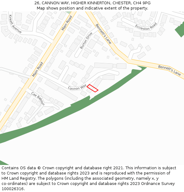 26, CANNON WAY, HIGHER KINNERTON, CHESTER, CH4 9PG: Location map and indicative extent of plot