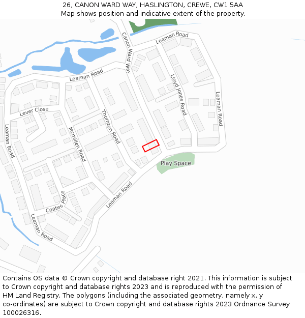 26, CANON WARD WAY, HASLINGTON, CREWE, CW1 5AA: Location map and indicative extent of plot