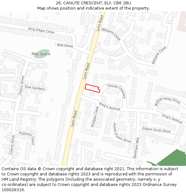 26, CANUTE CRESCENT, ELY, CB6 1BU: Location map and indicative extent of plot