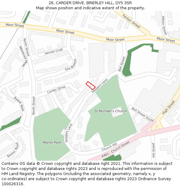 26, CARDER DRIVE, BRIERLEY HILL, DY5 3SR: Location map and indicative extent of plot