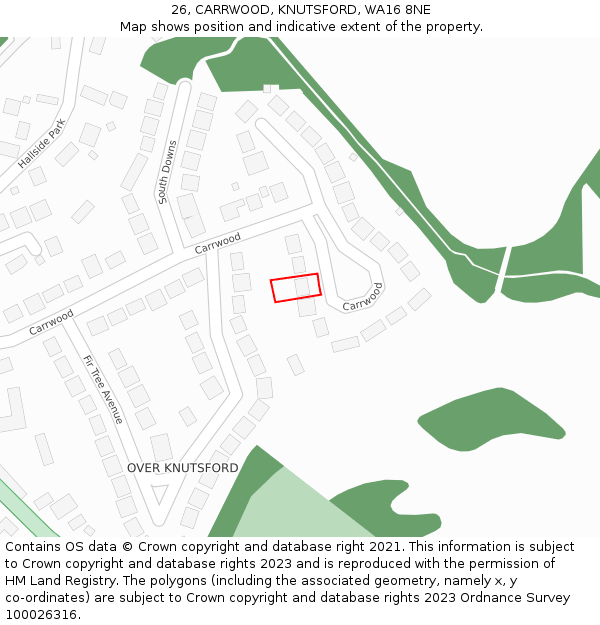 26, CARRWOOD, KNUTSFORD, WA16 8NE: Location map and indicative extent of plot