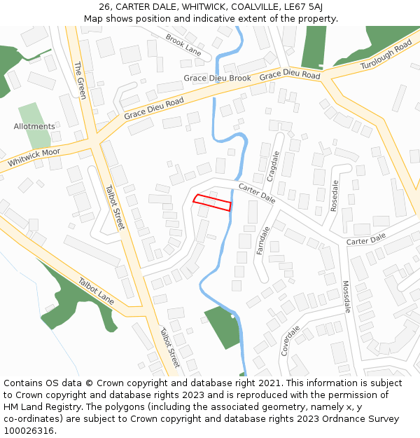 26, CARTER DALE, WHITWICK, COALVILLE, LE67 5AJ: Location map and indicative extent of plot