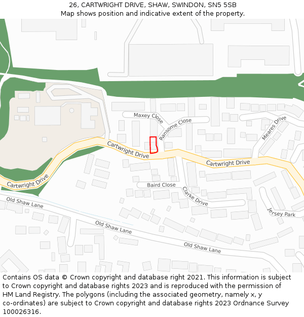 26, CARTWRIGHT DRIVE, SHAW, SWINDON, SN5 5SB: Location map and indicative extent of plot