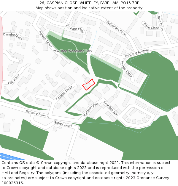 26, CASPIAN CLOSE, WHITELEY, FAREHAM, PO15 7BP: Location map and indicative extent of plot