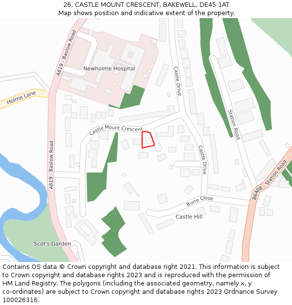 26, CASTLE MOUNT CRESCENT, BAKEWELL, DE45 1AT: Location map and indicative extent of plot