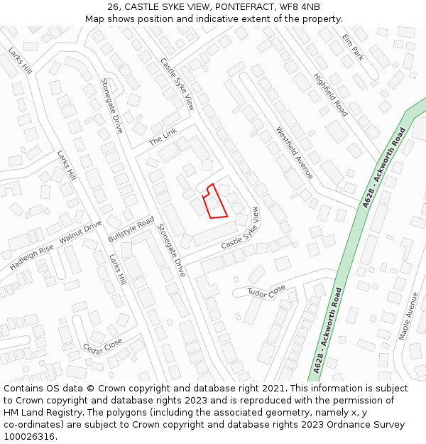 26, CASTLE SYKE VIEW, PONTEFRACT, WF8 4NB: Location map and indicative extent of plot