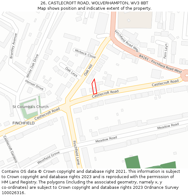 26, CASTLECROFT ROAD, WOLVERHAMPTON, WV3 8BT: Location map and indicative extent of plot