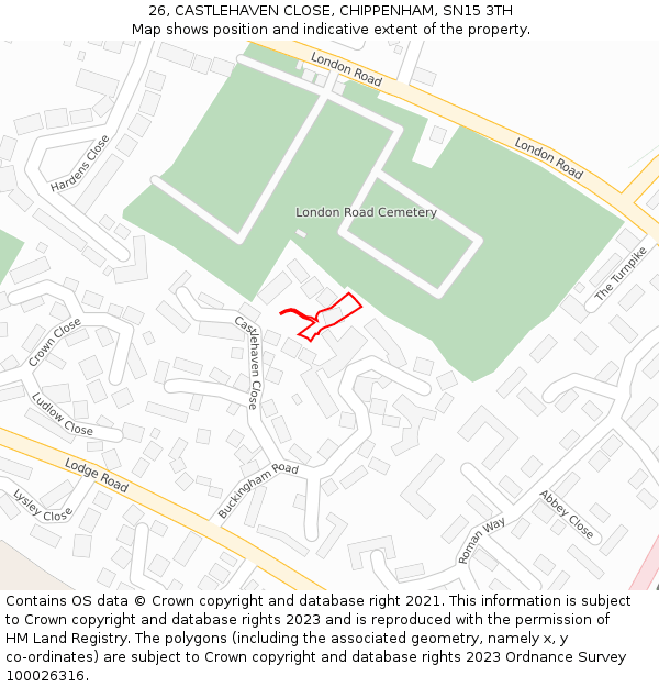 26, CASTLEHAVEN CLOSE, CHIPPENHAM, SN15 3TH: Location map and indicative extent of plot