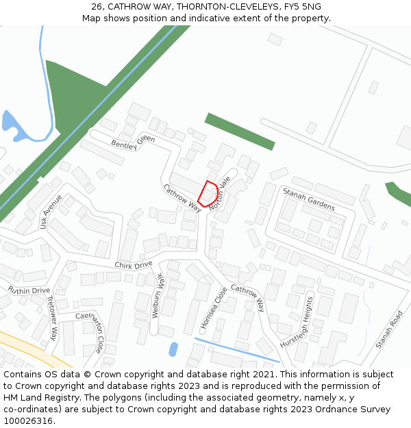 26, CATHROW WAY, THORNTON-CLEVELEYS, FY5 5NG: Location map and indicative extent of plot