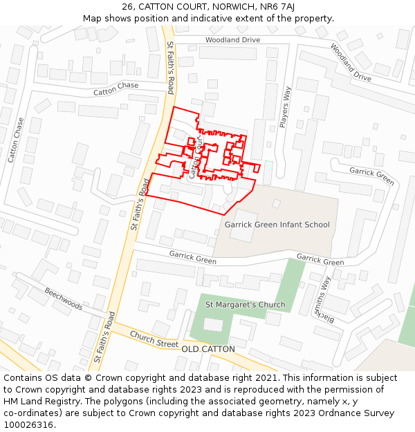 26, CATTON COURT, NORWICH, NR6 7AJ: Location map and indicative extent of plot