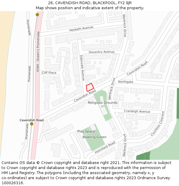 26, CAVENDISH ROAD, BLACKPOOL, FY2 9JR: Location map and indicative extent of plot