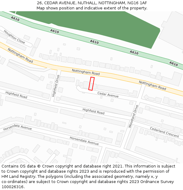 26, CEDAR AVENUE, NUTHALL, NOTTINGHAM, NG16 1AF: Location map and indicative extent of plot