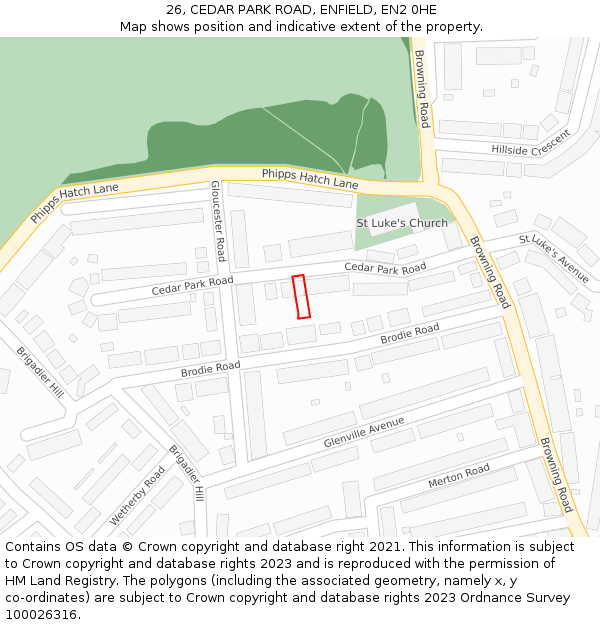26, CEDAR PARK ROAD, ENFIELD, EN2 0HE: Location map and indicative extent of plot