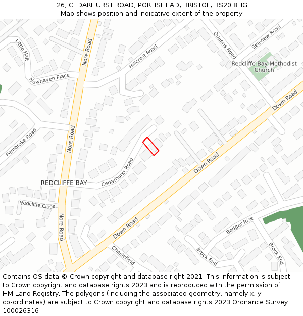 26, CEDARHURST ROAD, PORTISHEAD, BRISTOL, BS20 8HG: Location map and indicative extent of plot