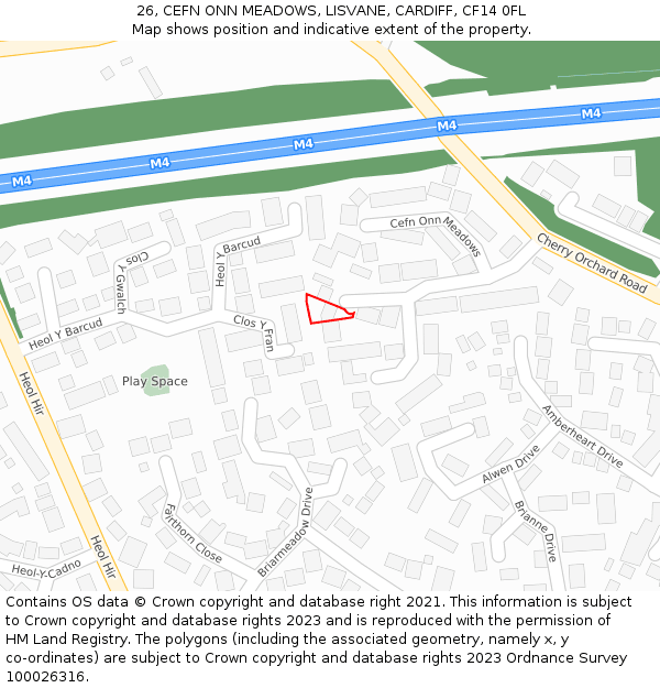 26, CEFN ONN MEADOWS, LISVANE, CARDIFF, CF14 0FL: Location map and indicative extent of plot