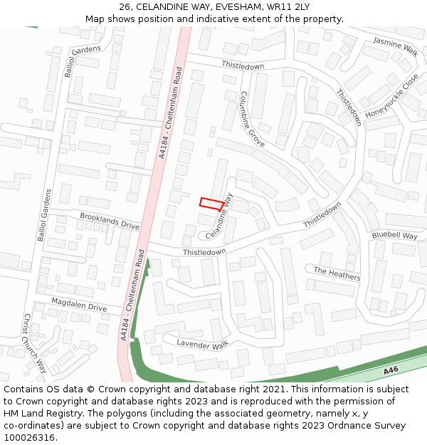 26, CELANDINE WAY, EVESHAM, WR11 2LY: Location map and indicative extent of plot