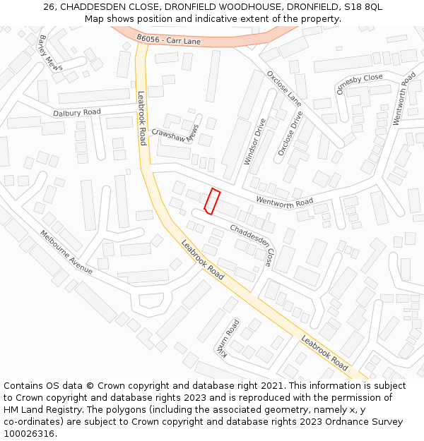 26, CHADDESDEN CLOSE, DRONFIELD WOODHOUSE, DRONFIELD, S18 8QL: Location map and indicative extent of plot