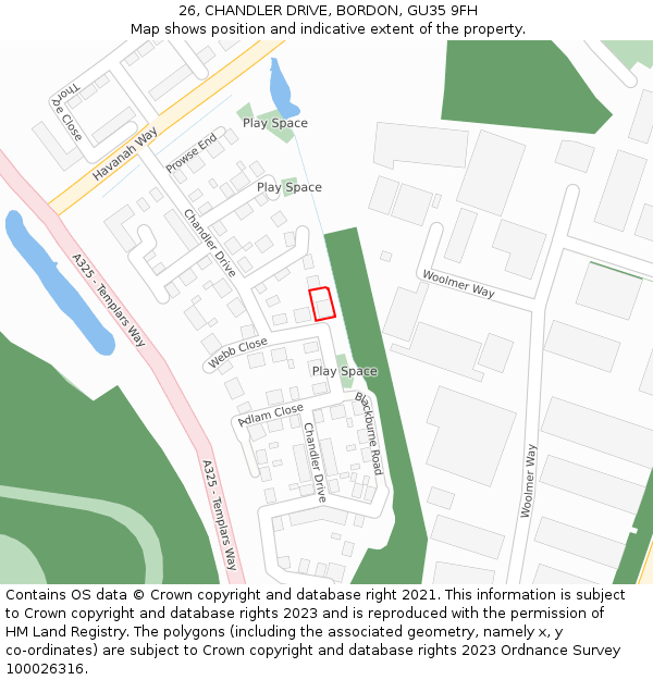 26, CHANDLER DRIVE, BORDON, GU35 9FH: Location map and indicative extent of plot