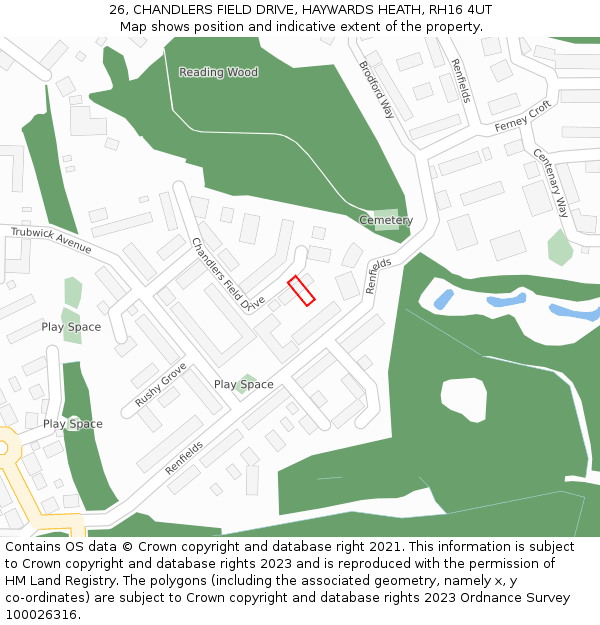 26, CHANDLERS FIELD DRIVE, HAYWARDS HEATH, RH16 4UT: Location map and indicative extent of plot