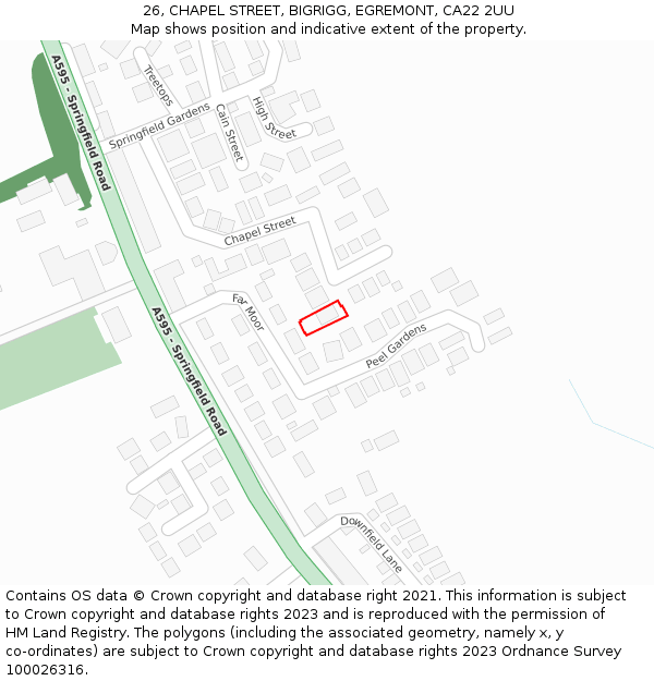 26, CHAPEL STREET, BIGRIGG, EGREMONT, CA22 2UU: Location map and indicative extent of plot