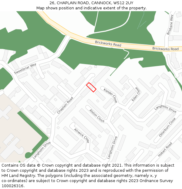 26, CHAPLAIN ROAD, CANNOCK, WS12 2UY: Location map and indicative extent of plot