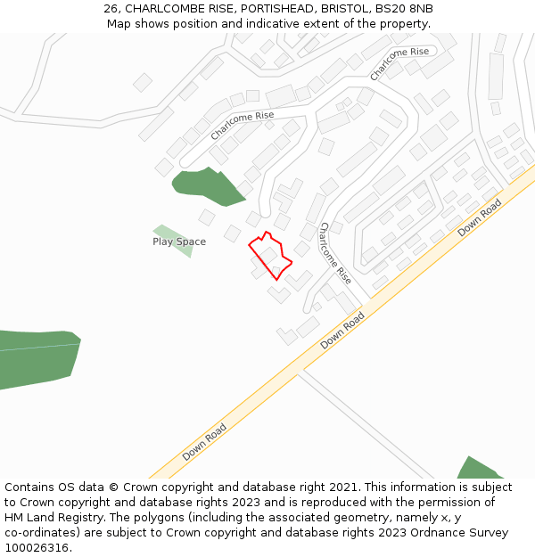 26, CHARLCOMBE RISE, PORTISHEAD, BRISTOL, BS20 8NB: Location map and indicative extent of plot