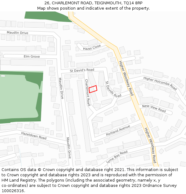 26, CHARLEMONT ROAD, TEIGNMOUTH, TQ14 8RP: Location map and indicative extent of plot